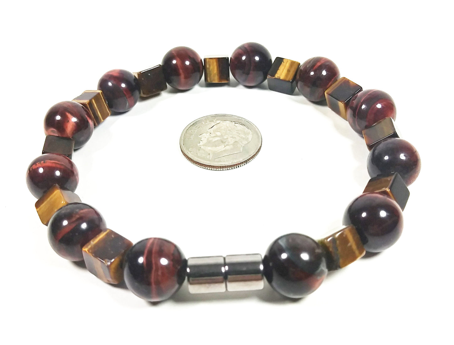 Red & Yellow Tiger Eye Bead Bracelet For Men And Women - Confidence - Motivation -Super Strong Magnetic Clasp