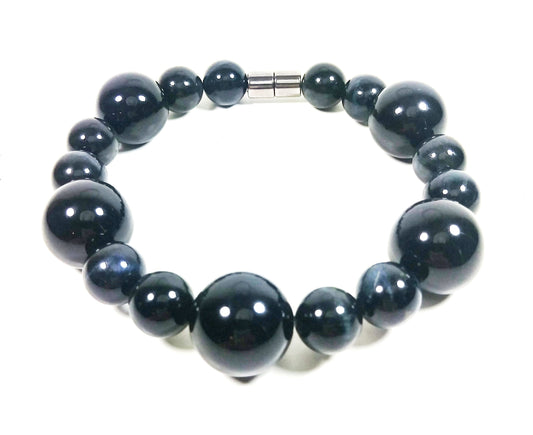 Blue Tiger Eye & Onyx Bead Bracelet For Men And Women - Confidence - Protection -Super Strong Magnetic Clasp