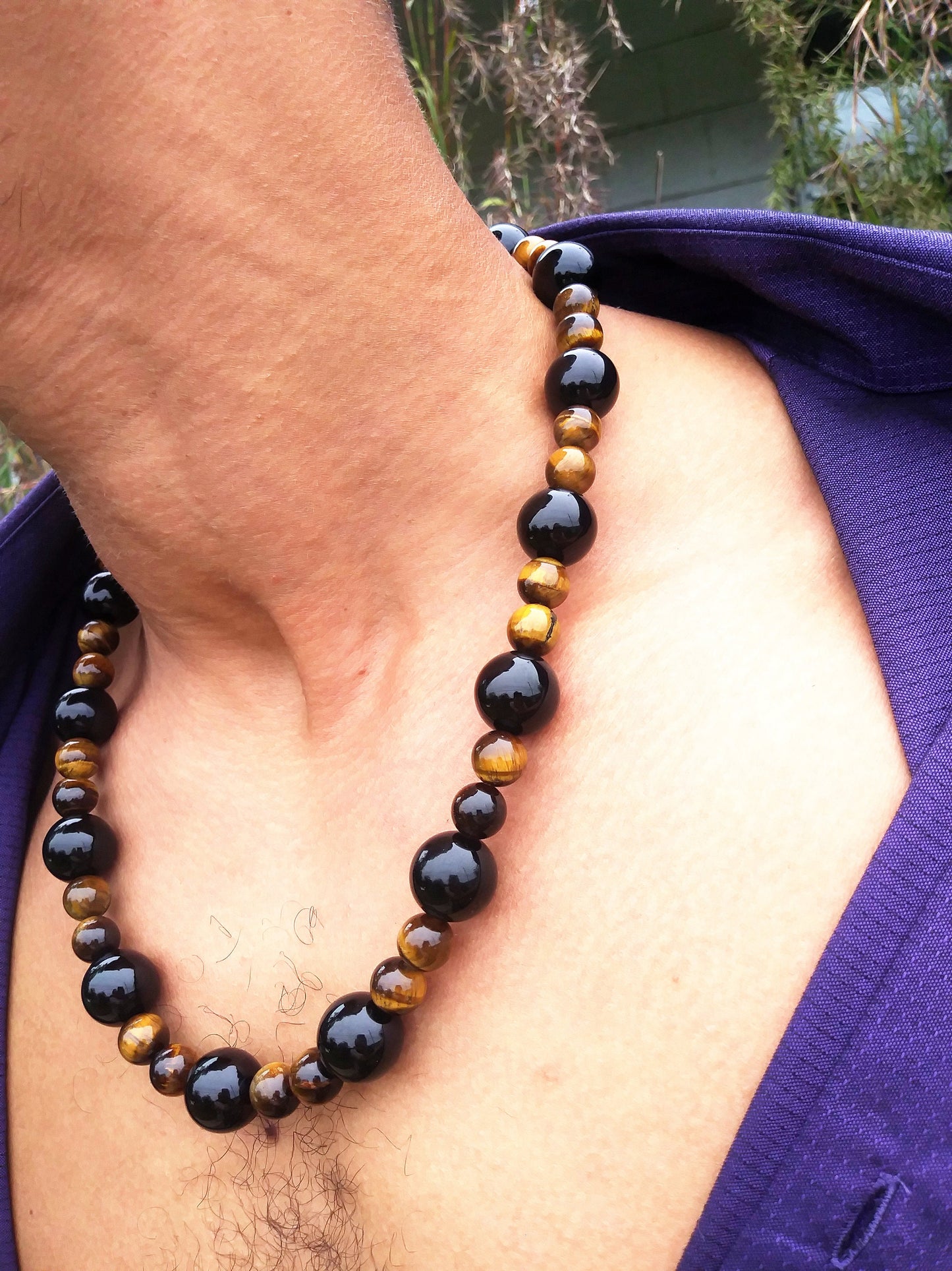 Onyx Tiger Eye Necklace For Men - Protection - Aura Shielding - World's Strongest Magnetic Clasp