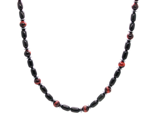 Obsidian Necklace For Men - Red Tiger Eye Beaded Necklace - Protection - Aura Shielding - World's Strongest Magnetic Clasp