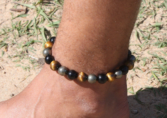 Triple Protection Bracelet - Gemstone Bracelet for Men/Women - Black Tourmaline - Tiger Eye - Pyrite -Crystal Jewlery Strong Magnet Clasp