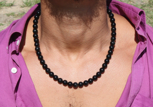 Black Tourmaline Necklace for Men/Women - Empath Protection Jewelry - EMF Protection Necklace - 6mm/8mm/10mm Bead Diameter