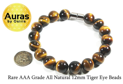 Tiger Eye Bracelet | AAA Grade Natural Tiger Eye Jewelry – Large Beaded Bracelet for Men & Women