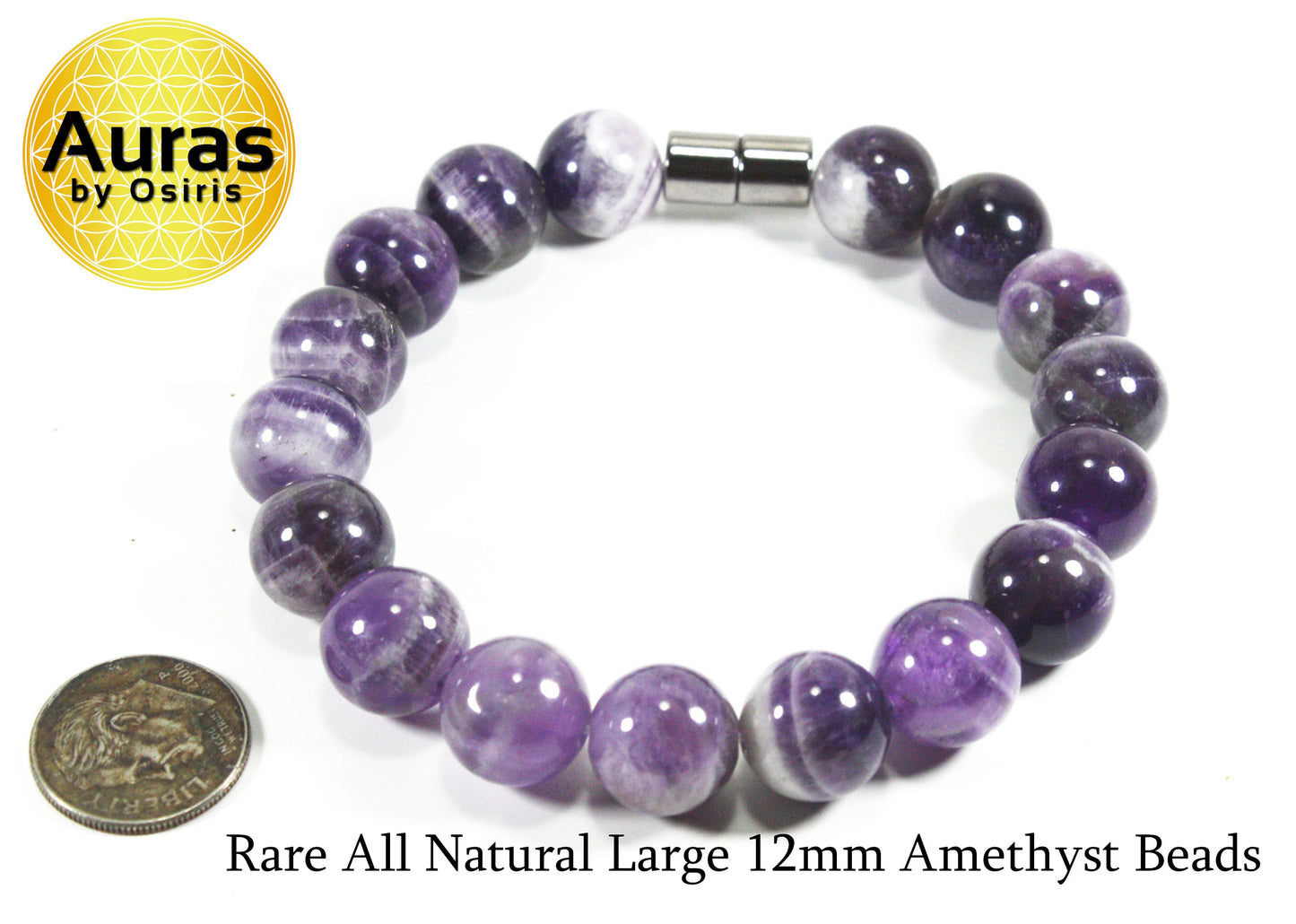 12mm Amethyst Bracelet - Healing Bracelet - Large Beaded Bracelets - Healing Crystals and Gemstones - Amethyst Jewelry - February Birthstone