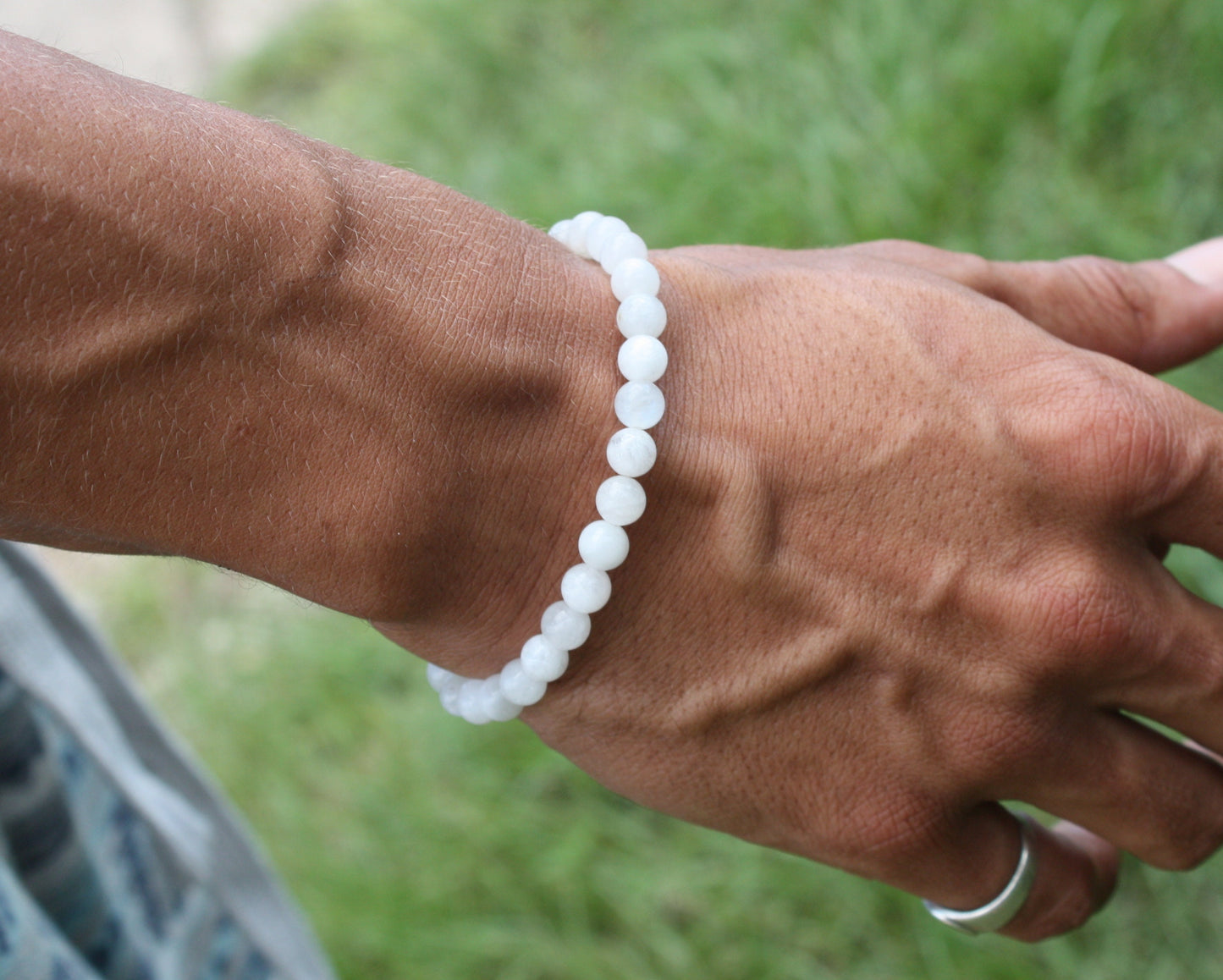 6mm White Moonstone Bead Bracelet