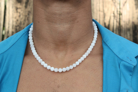 Authentic Moonstone Necklace - Beaded Gemstone Choker for Men/Women 8mm Genuine Moonstone Crystal Beads