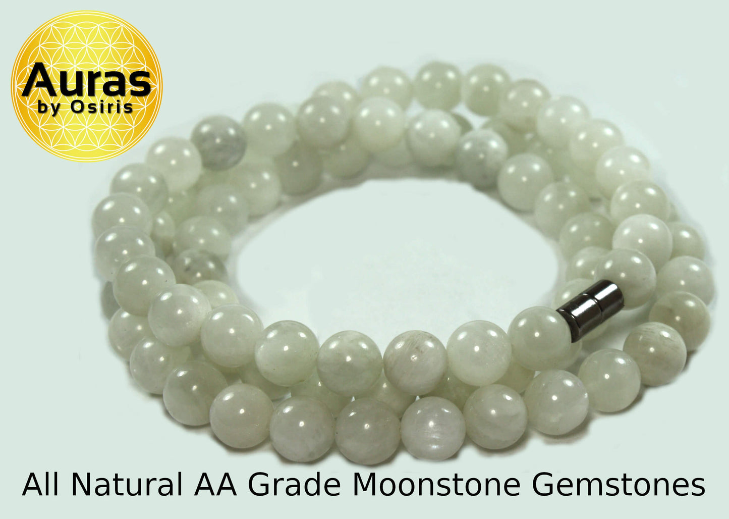 Authentic Moonstone Necklace - Beaded Gemstone Choker for Men/Women 8mm Genuine Moonstone Crystal Beads