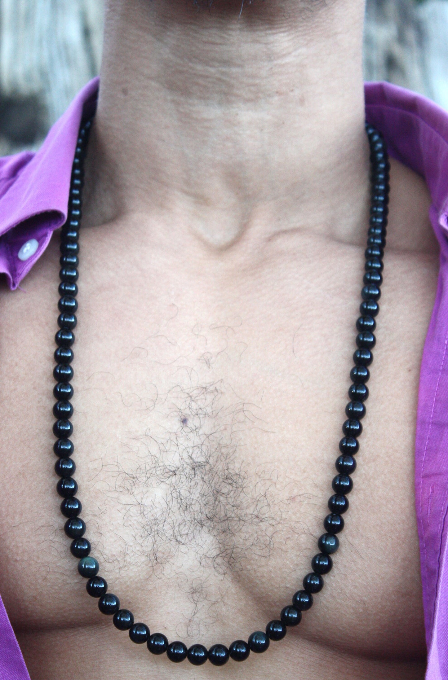 Black Obsidian Necklace - Beaded Gemstone Neckless for Men/Women 8mm Genuine Obsidian Crystal Beads