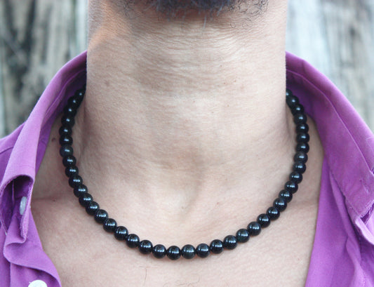 Black Obsidian Necklace - Beaded Gemstone Neckless for Men/Women 8mm Genuine Obsidian Crystal Beads