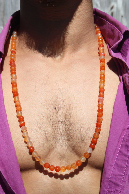 Carnelian Necklace – 8mm Genuine Orange Crystal Mala Beads | Healing Gemstone Jewelry with Magnetic Clasp for Motivation & Chakra Balance