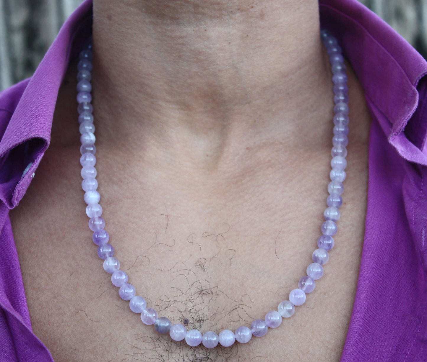 Amethyst Necklace - Beaded Gemstone Neckless for Men/Women 8mm Genuine Amethyst Crystal Beads