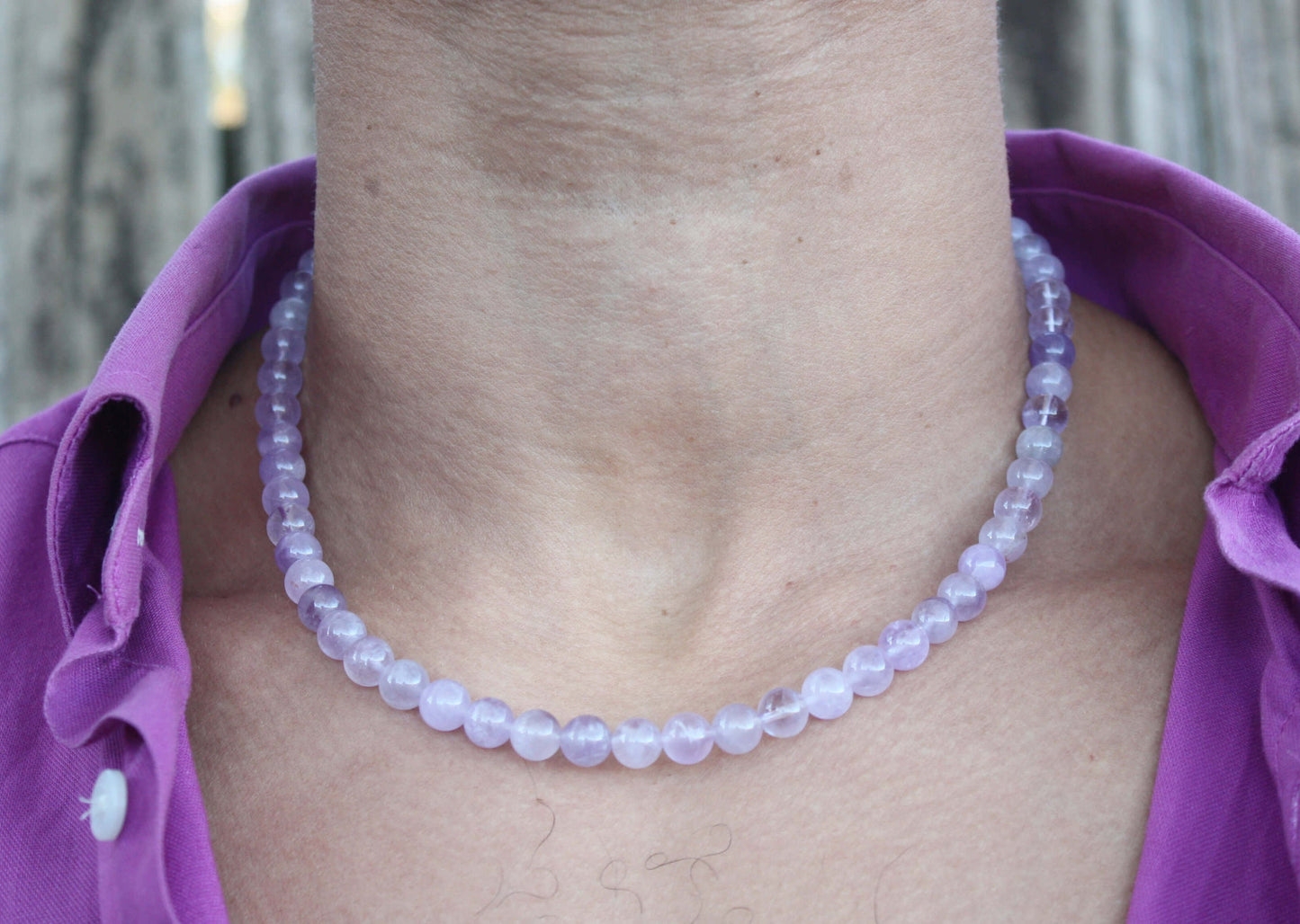Amethyst Necklace - Beaded Gemstone Neckless for Men/Women 8mm Genuine Amethyst Crystal Beads