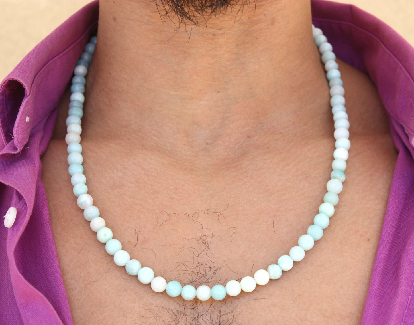 Amazonite Necklace - Beaded Gemstone Neckless for Men/Women 8mm Genuine Amazonite Crystal Beads