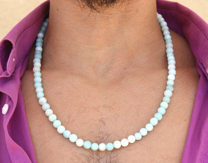 Amazonite Necklace – 8mm Genuine Crystal Beads for Men & Women | Soothing, Protection & Emotional Balance