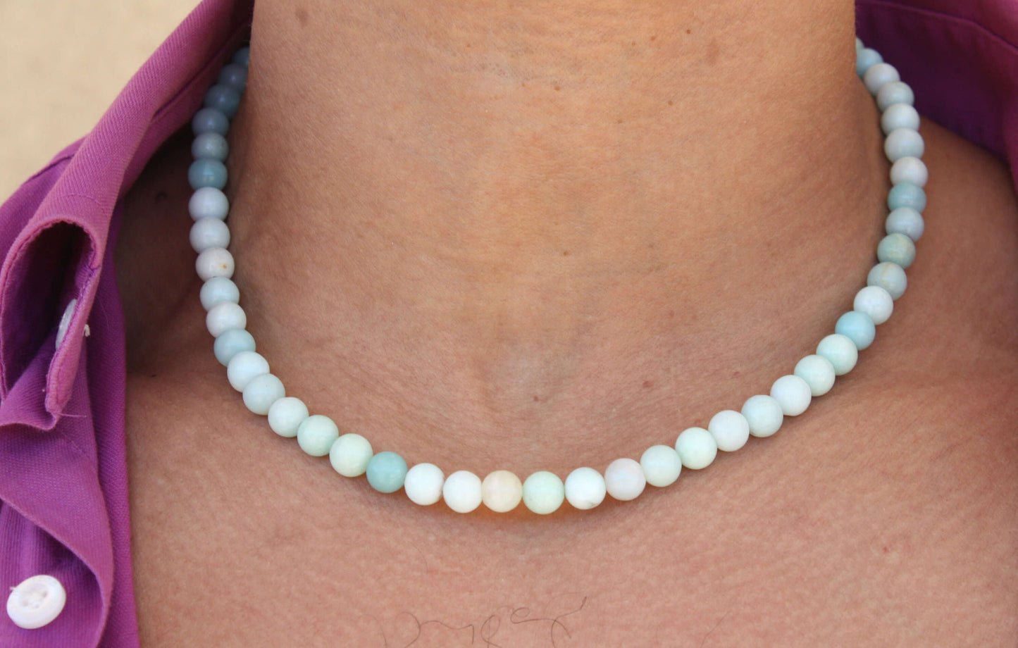 Amazonite Necklace - Beaded Gemstone Neckless for Men/Women 8mm Genuine Amazonite Crystal Beads