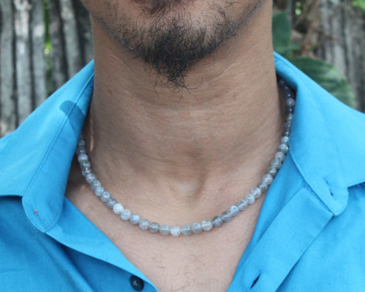 Labradorite Necklace - AAA Grade Labradorite Crystal Bead Necklace for Men/Women - Pyschic Enhancement - Empath Protection Mala