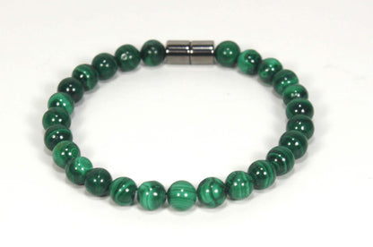 Genuine Malachite Bracelet for Men/Women Energy Protection Healing Crystal Bracelet with Magnet Clasp - Deep Healing - Heart Chakra Shield