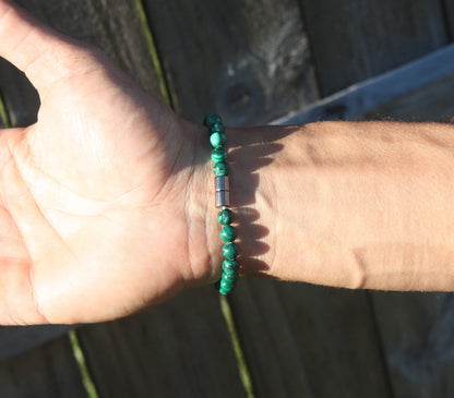 Genuine Malachite Bracelet for Men/Women Energy Protection Healing Crystal Bracelet with Magnet Clasp - Deep Healing - Heart Chakra Shield