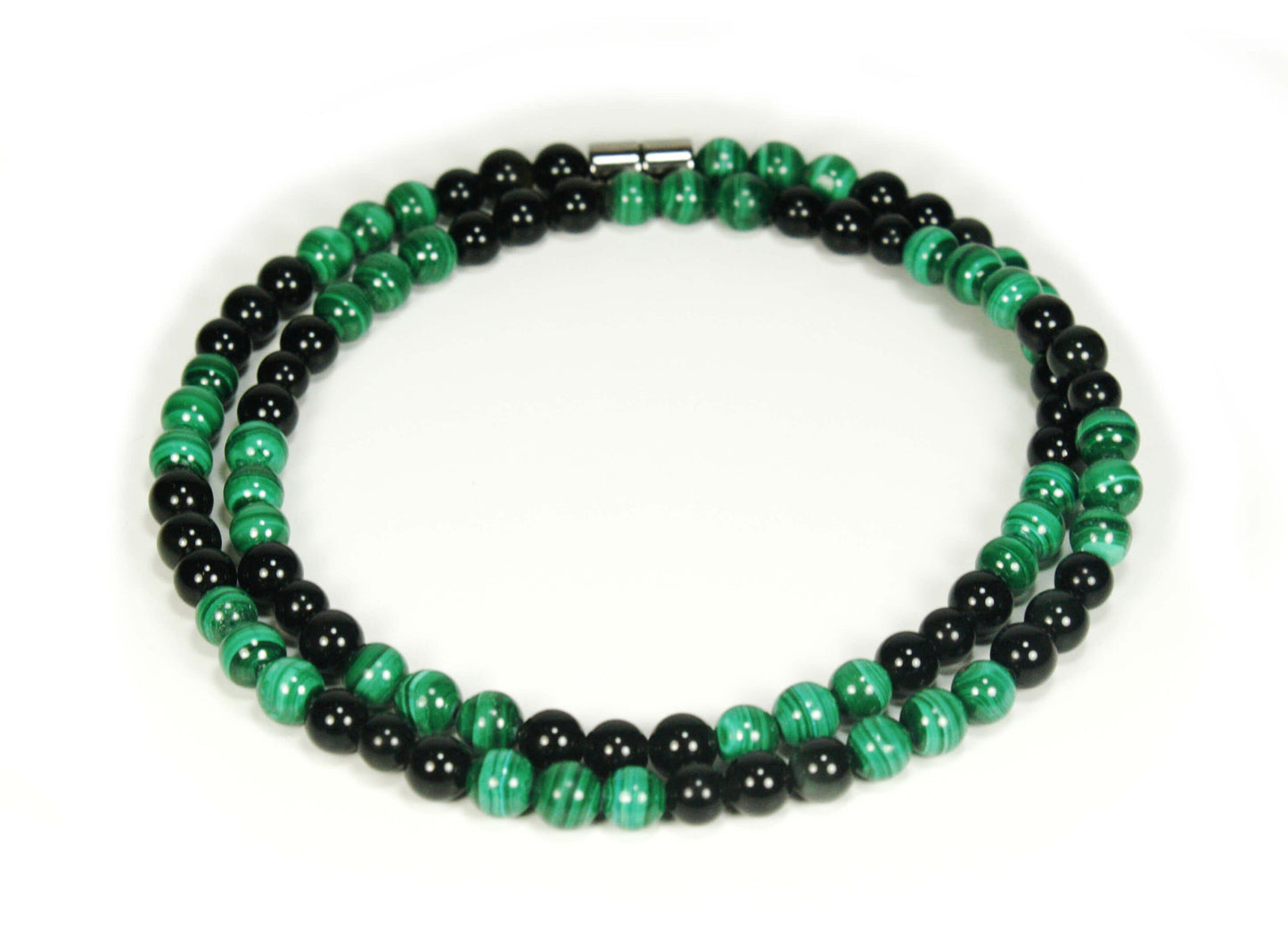 Black Obsidian & Malachite Necklace Natural Gemstone Jewelry Beaded Necklace for Men/Women Healing Crystal Talisman made in USA