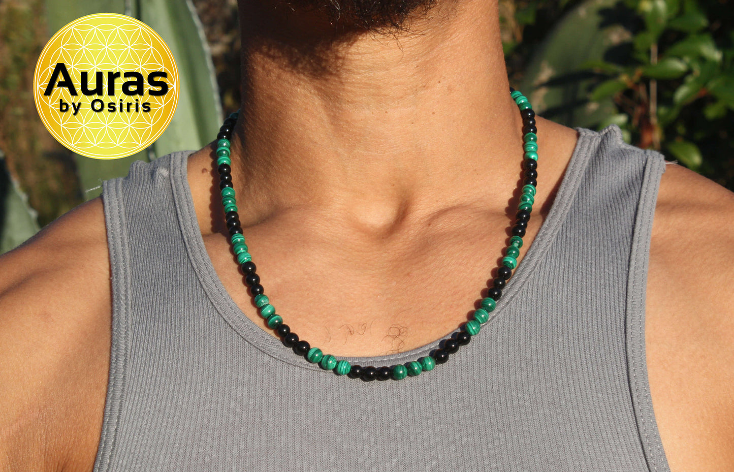 Black Obsidian & Malachite Necklace Natural Gemstone Jewelry Beaded Necklace for Men/Women Healing Crystal Talisman made in USA