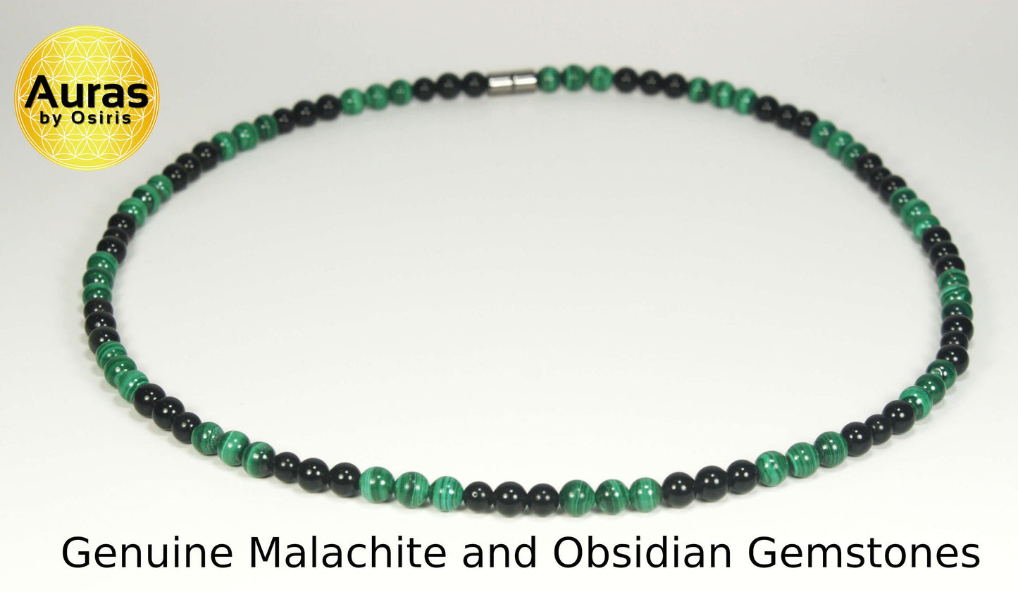 Black Obsidian & Malachite Necklace Natural Gemstone Jewelry Beaded Necklace for Men/Women Healing Crystal Talisman made in USA