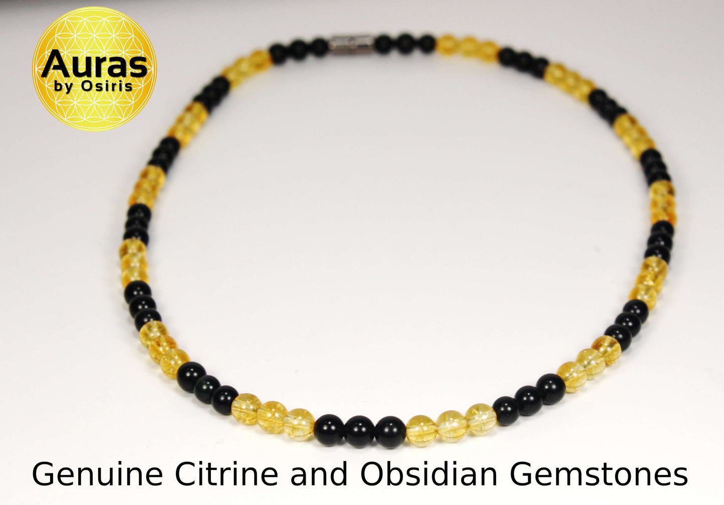 Black Obsidian & Citrine Necklace Natural Gemstone Jewelry Beaded Necklace for Men/Women Healing Crystal Talisman made in USA