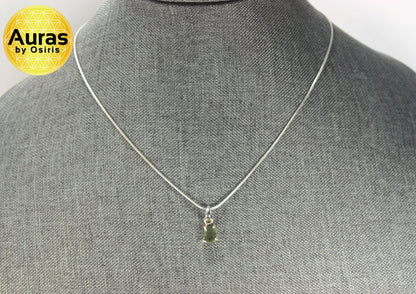 Genuine Moldavite Necklace 17 Inch Sterling Silver Snake Chain Authentic Moldovite Crystal Pendant Meteorite Necklaces for Men/Women