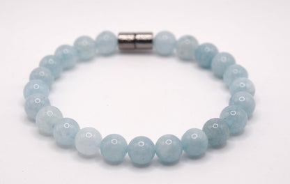 Auras by Osiris Aquamarine Crystal Bracelet (8mm) 🌊 | Serenity, Worry Shield & Energy Protection (Magnetic Clasp)