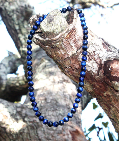 Blue Tiger Eye Necklace – African Tribal Beaded Necklace for Men & Women | Hawk’s Eye Crystal Protection Jewelry