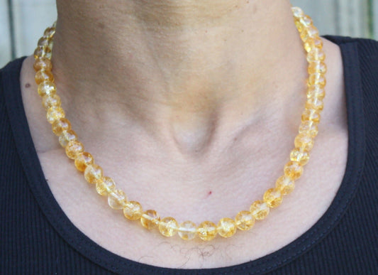 10mm Citrine Necklace Crystal Healing Necklace November Birthstone Scorpio Zodiac Self Confidence Gemstone Jewelry for Men/Women