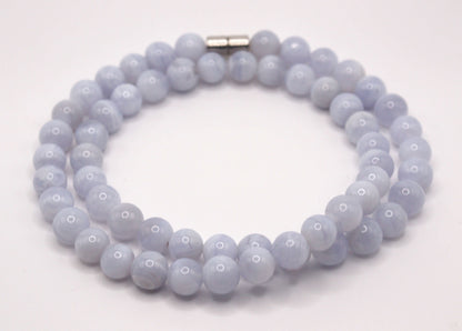 Genuine Blue Lace Agate Necklace – 8mm Mala Beads for Men & Women | Healing Crystal Jewelry for Calm, Clarity & Protection