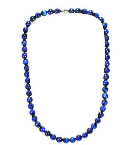 Blue Tiger Eye Necklace – African Tribal Beaded Necklace for Men & Women | Hawk’s Eye Crystal Protection Jewelry