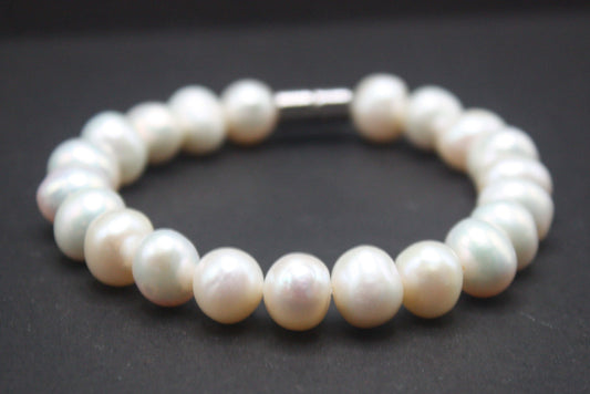 Natural Fresh Water Pearl Bracelet, Pearl Bead Bracelet, 10mm Genuine Pearl Bracelet for Men/Women with Magnet Clasp