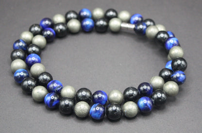 Triple Protection Necklace - Empath Protection Jewelry - EMF Protection Necklace - Black Tourmaline - Blue Tiger Eye - Pyrite