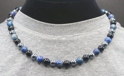 Auras by Osiris Triple Protection Necklace 🛡️: Lapis Lazuli, Obsidian & Elite Shungite (8mm, Magnetic Clasp, AAA Grade)