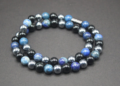 Auras by Osiris Triple Protection Necklace 🛡️: Lapis Lazuli, Obsidian & Elite Shungite (8mm, Magnetic Clasp, AAA Grade)