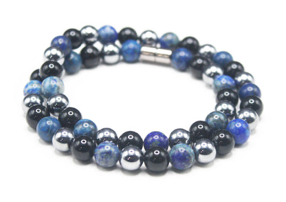 Auras by Osiris Triple Protection Necklace 🛡️: Lapis Lazuli, Obsidian & Elite Shungite (8mm, Magnetic Clasp, AAA Grade)
