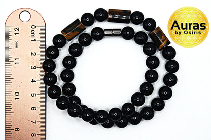 Men’s Black Onyx & Tiger’s Eye Necklace – Genuine Gemstone Protection & Prosperity Jewelry Handmade in USA