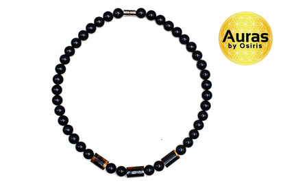Men’s Black Onyx & Tiger’s Eye Necklace – Genuine Gemstone Protection & Prosperity Jewelry Handmade in USA