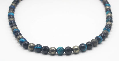 Auras by Osiris Triple Protection Necklace ⚡️ | 8mm Tourmaline, Blue Tiger Eye & Pyrite | EMF Shield & Neodymium Magnetic Clasp