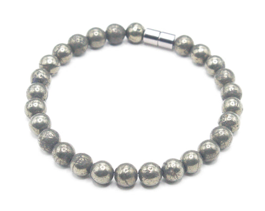 Pyrite Bracelet for Men/Women Energy Protection Bracelet 8mm Genuine Gemstones Easy Lock Magnetic Clasp