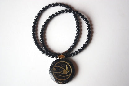 Black Tourmaline Eye of Horus Pendant – Egyptian Protection Necklace on Black Onyx Beads (Men & Women)