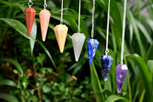 Set of 7 Chakra Faceted Cone Pendulums Healing Dowsing Crystal Pendulums