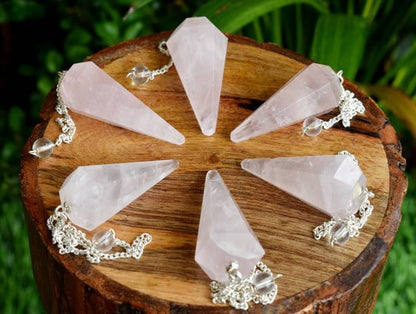 Rose Quartz Faceted Hexagon Pendulum, Crystal Pendulum