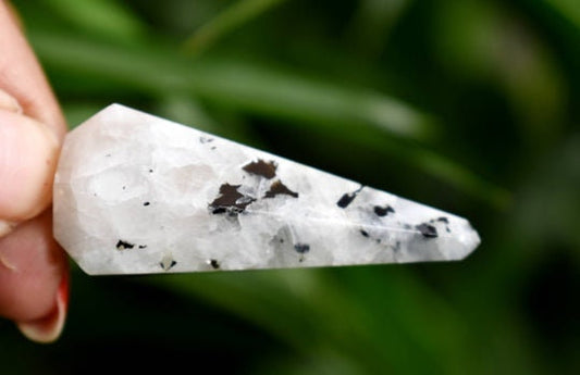 Rainbow Moonstone Faceted Hexagon Pendulum, Crystal Pendulum