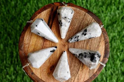 Rainbow Moonstone Faceted Hexagon Pendulum, Crystal Pendulum