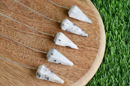Rainbow Moonstone Faceted Hexagon Pendulum, Crystal Pendulum