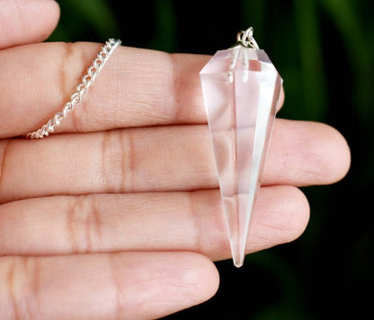 Crystal Quartz Faceted Hexagon Pendulum, Crystal Pendulum