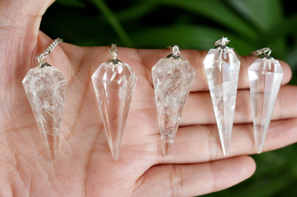 Crystal Quartz Faceted Hexagon Pendulum, Crystal Pendulum