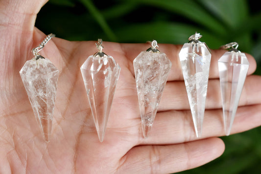 Crystal Quartz Faceted Hexagon Pendulum, Crystal Pendulum